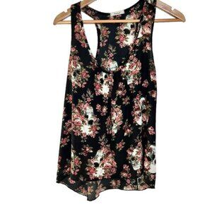Floral & Skull Print Racerback Tank Top, large, By Teenbell Lightweight Sleevele